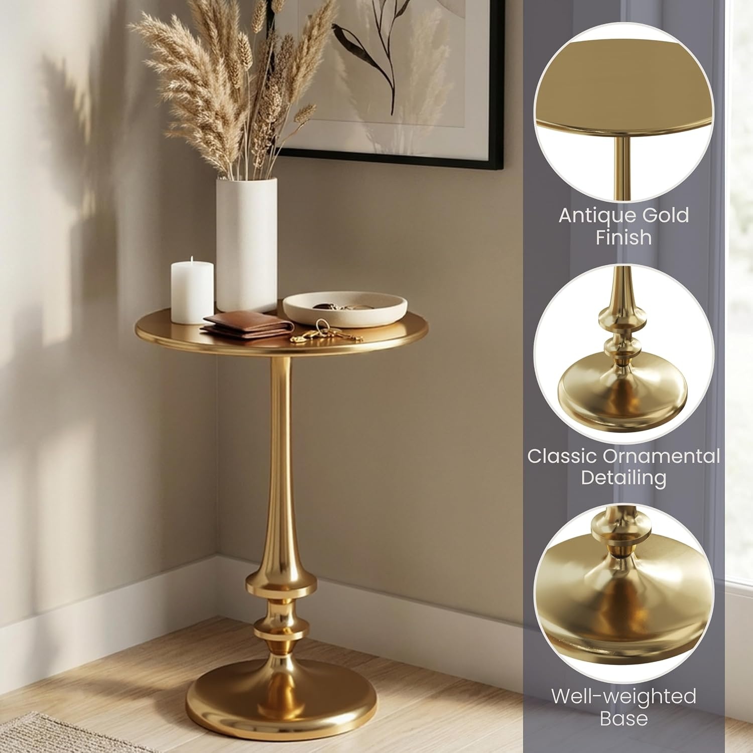 image:imageLavish Home Iron Pedestal Table Antiqued Gold Side Table Set of 2Set of 2
