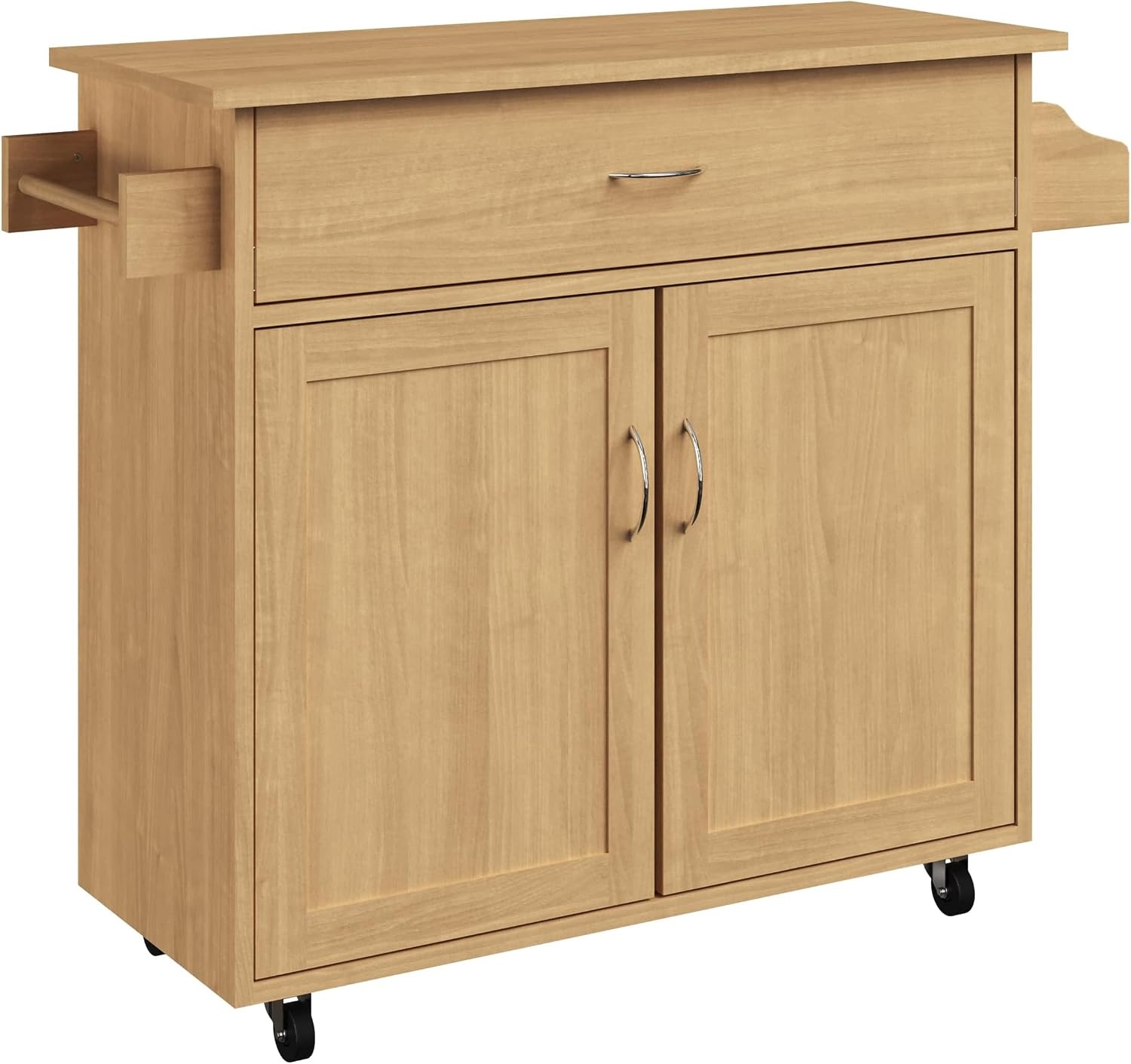 image:imageLavish Home Mobile Kitchen Island with Spice Rack Shelves amp Cabinet WhiteOak