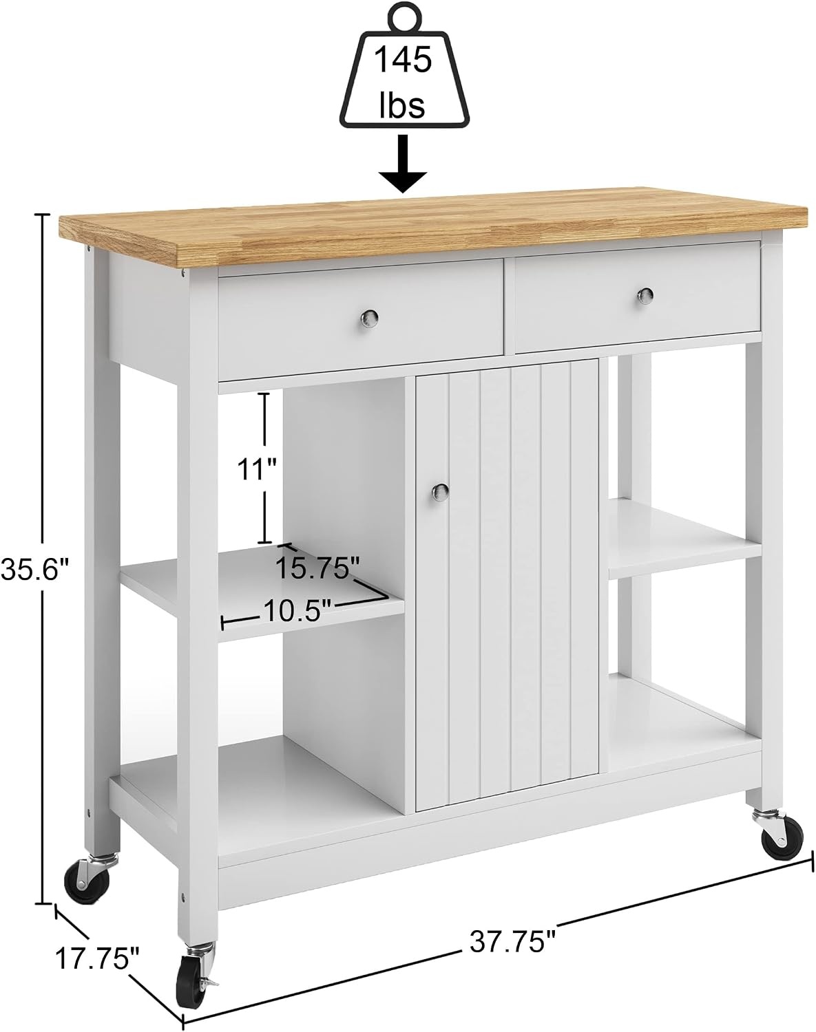 image:imageLavish Home Mobile Kitchen Island with Spice Rack Shelves amp Cabinet WhiteWhite