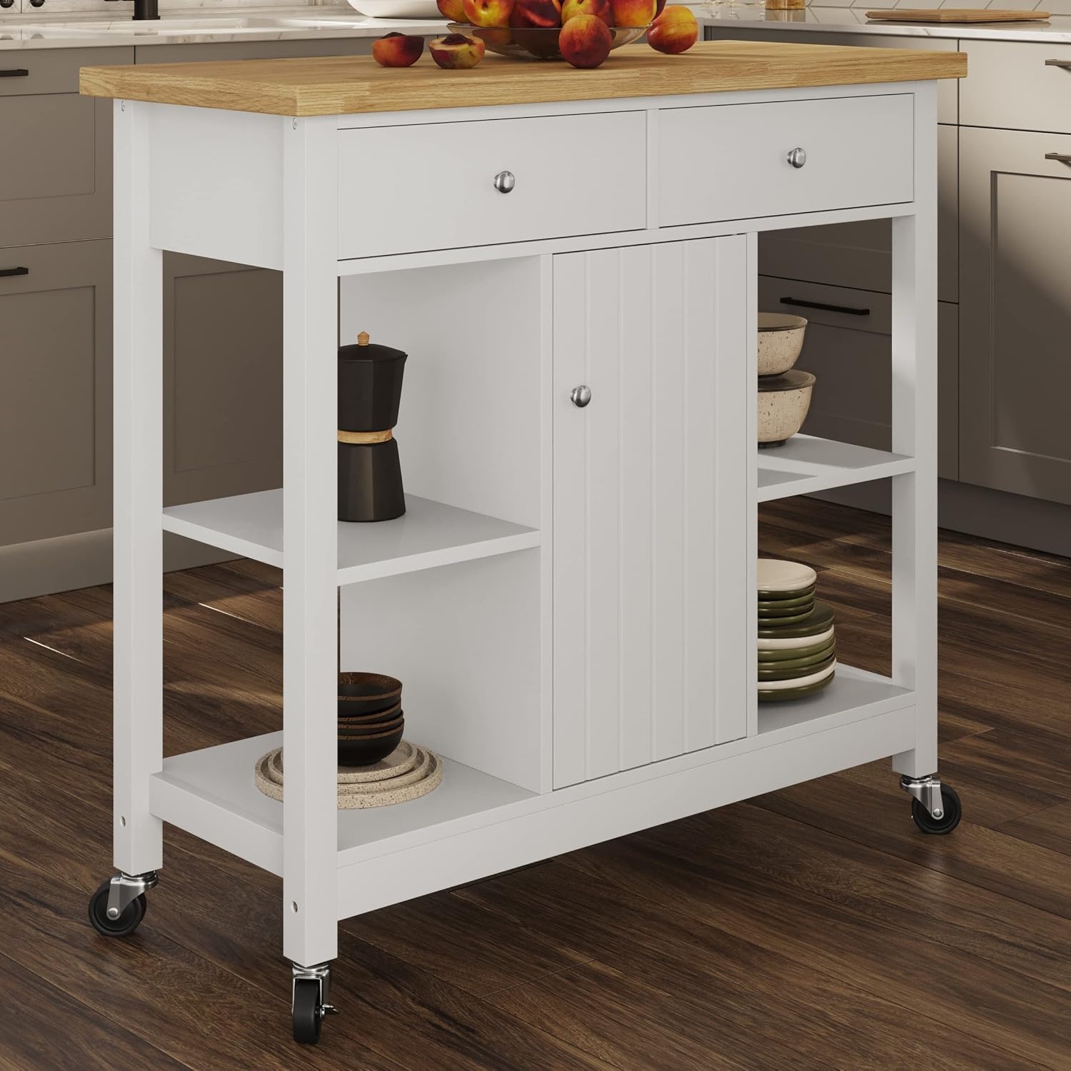 image:imageLavish Home Mobile Kitchen Island with Spice Rack Shelves amp Cabinet WhiteWhite