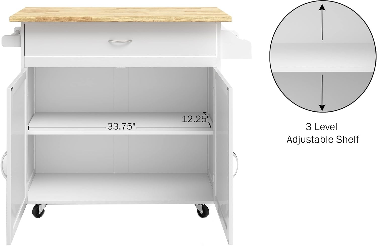 image:imageLavish Home Mobile Kitchen Island with Spice Rack Shelves amp Cabinet WhiteWhite