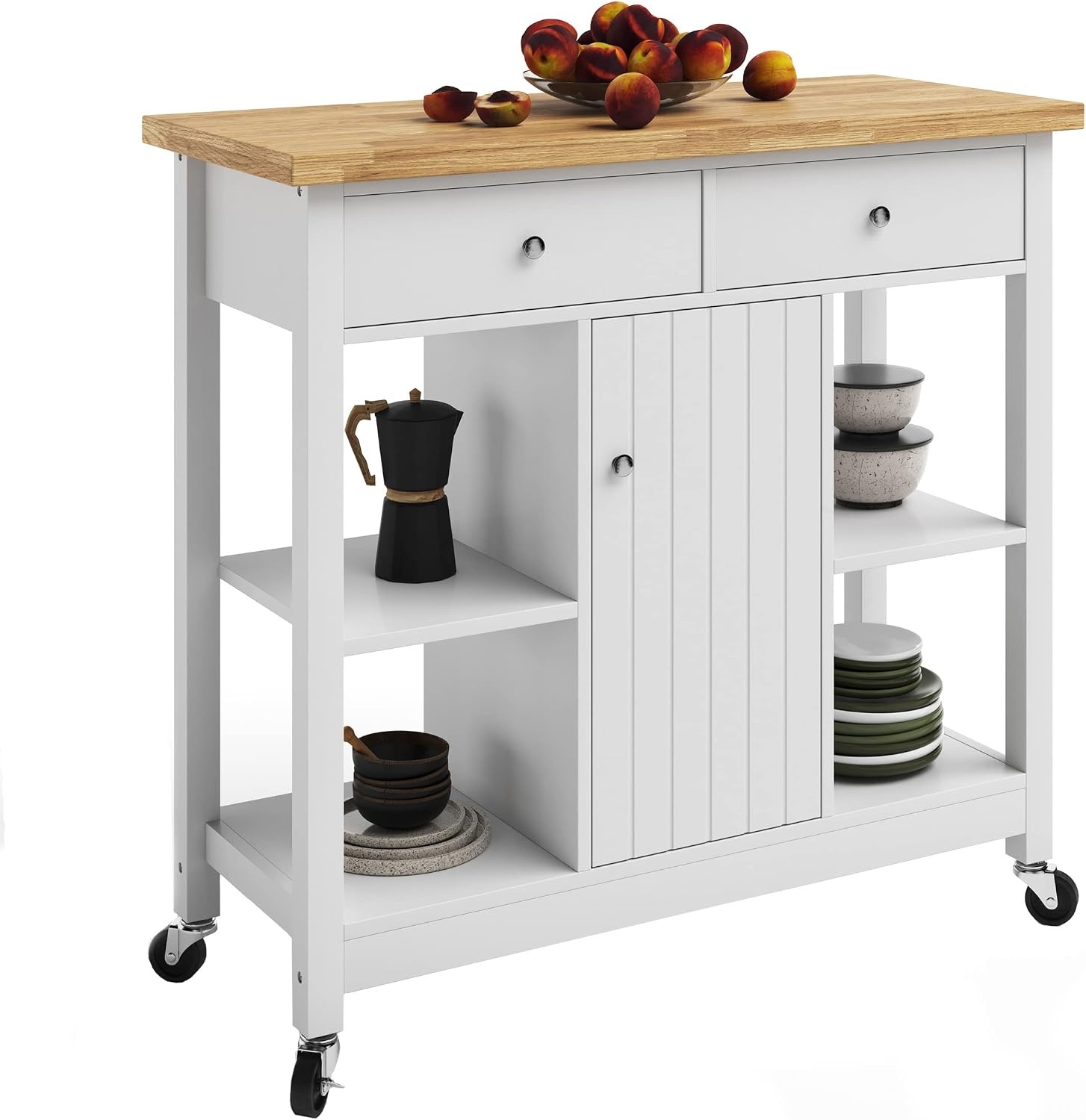 image:imageLavish Home Mobile Kitchen Island with Spice Rack Shelves amp Cabinet WhiteWhite