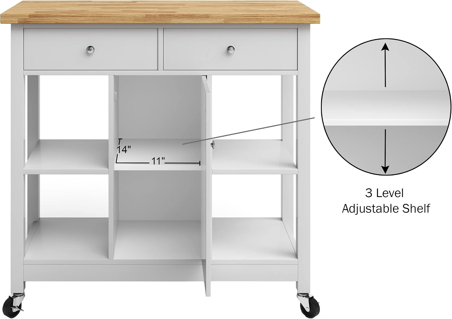 image:imageLavish Home Mobile Kitchen Island with Spice Rack Shelves amp Cabinet WhiteWhite