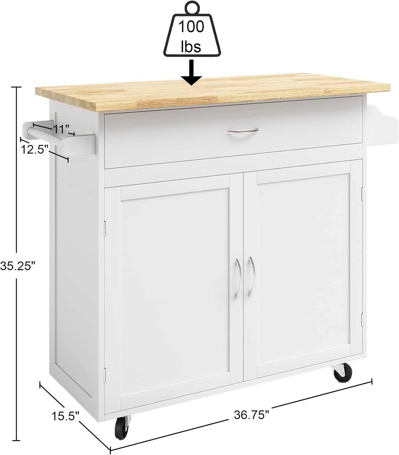 image:imageLavish Home Mobile Kitchen Island with Spice Rack Shelves amp Cabinet WhiteWhite