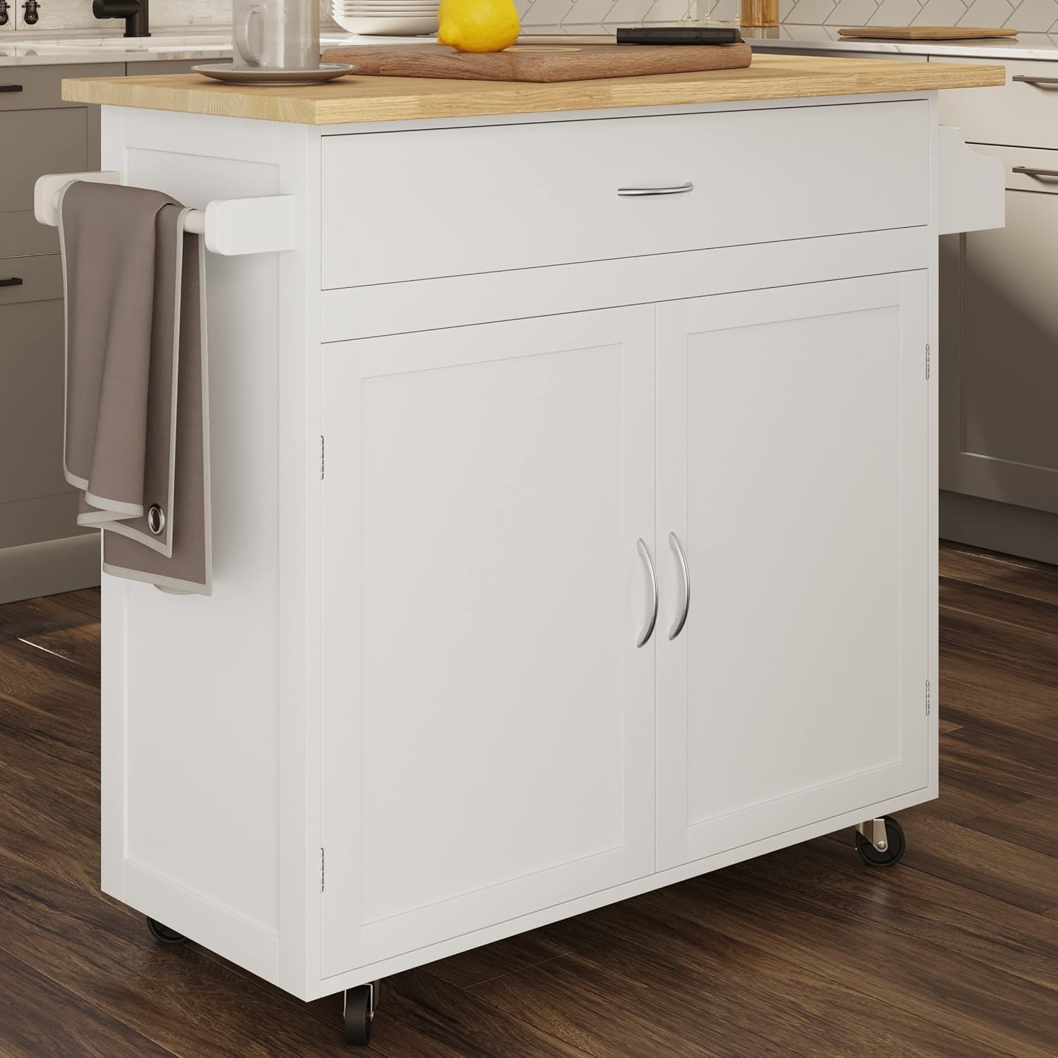image:imageLavish Home Mobile Kitchen Island with Spice Rack Shelves amp Cabinet WhiteWhite