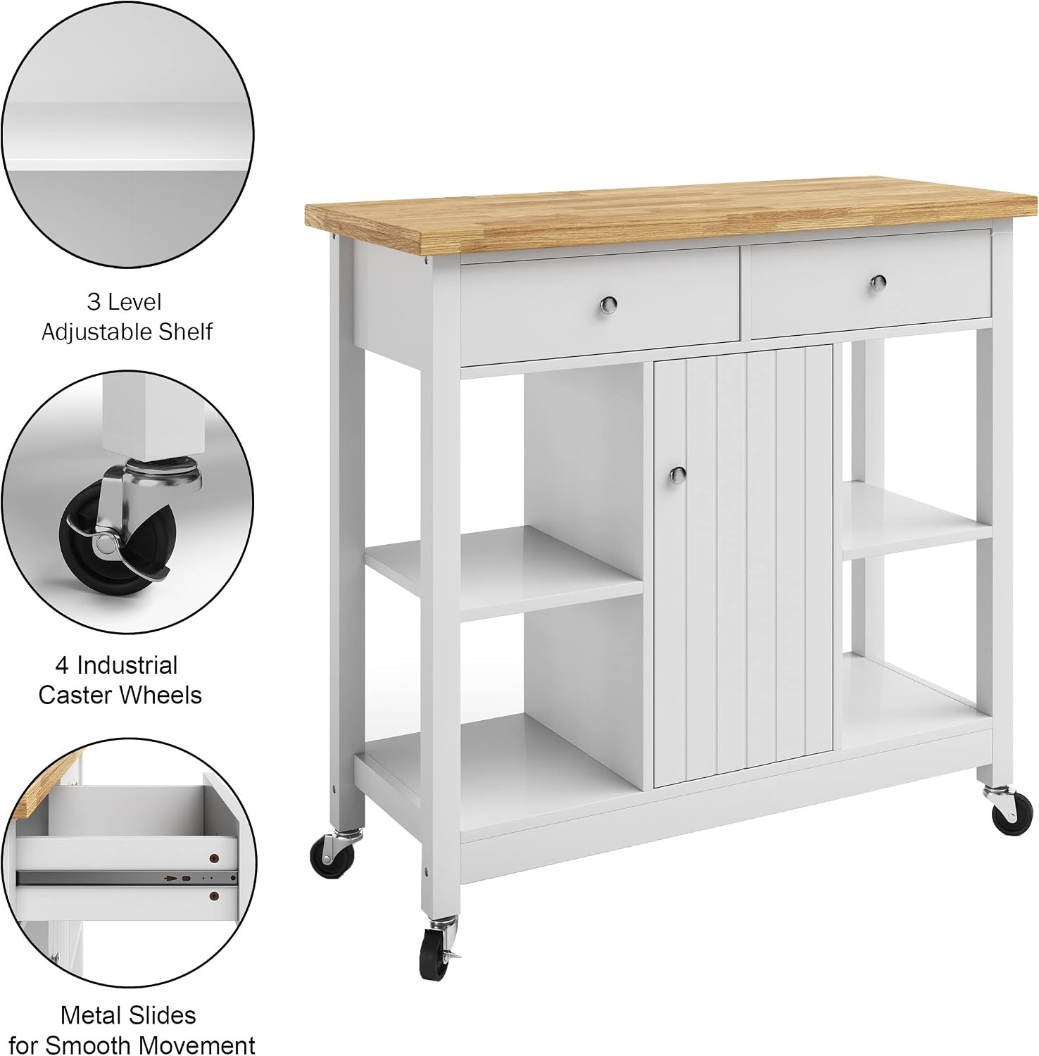 image:imageLavish Home Mobile Kitchen Island with Spice Rack Shelves amp Cabinet WhiteWhite