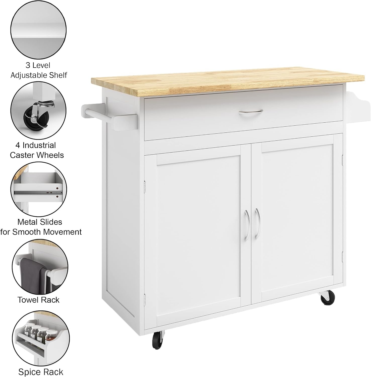 image:imageLavish Home Mobile Kitchen Island with Spice Rack Shelves amp Cabinet WhiteWhite
