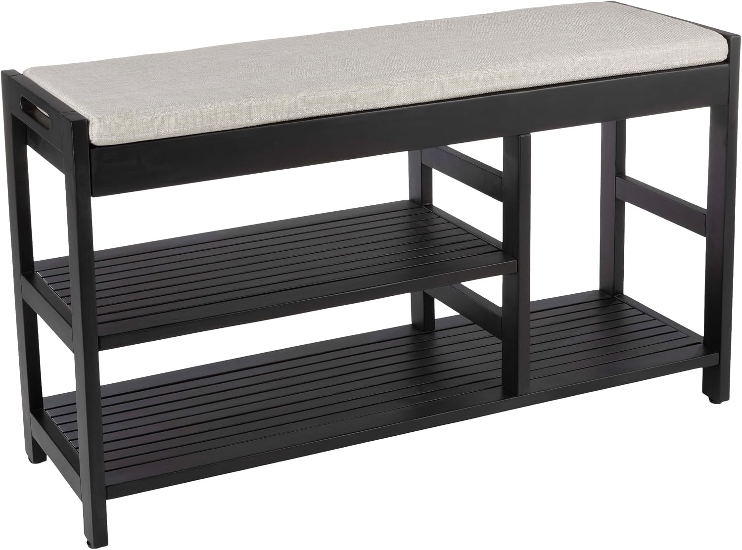 image:imageLavish Home Shoe Bench 3Tier Wooden Shoe Rack for Entryway Mudroom or Bedroom Entryway Shoe Storage with Padded Seat Cushion BlackBlack