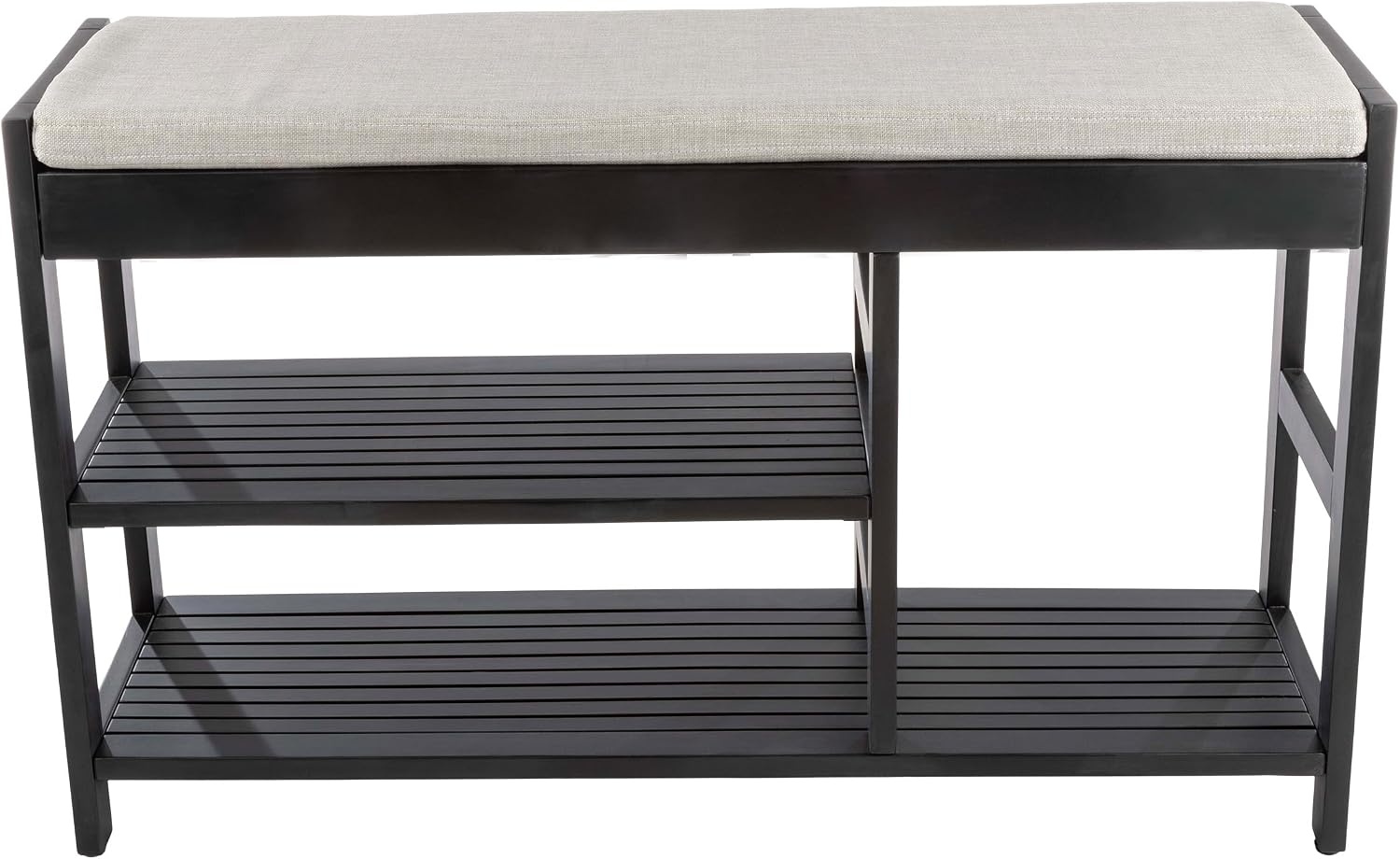 image:imageLavish Home Shoe Bench 3Tier Wooden Shoe Rack for Entryway Mudroom or Bedroom Entryway Shoe Storage with Padded Seat Cushion BlackBlack