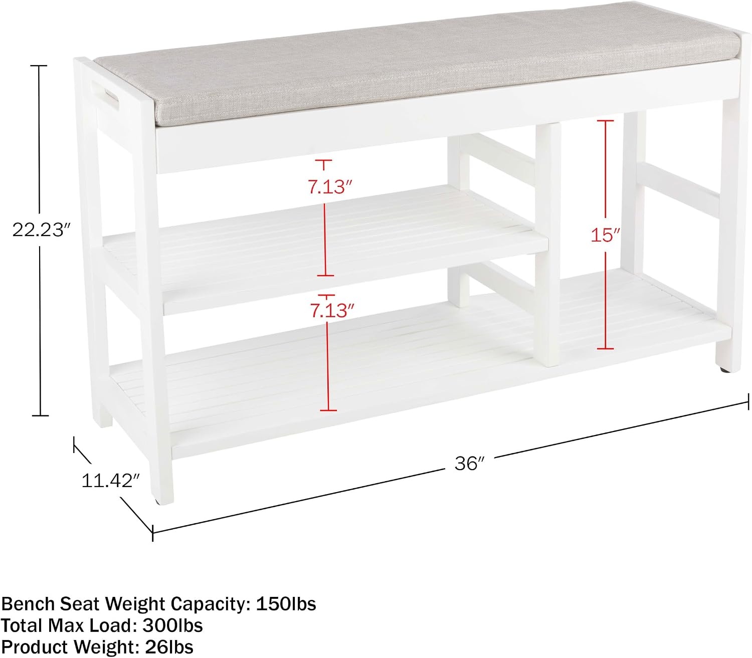 image:imageLavish Home Shoe Bench 3Tier Wooden Shoe Rack for Entryway Mudroom or Bedroom Entryway Shoe Storage with Padded Seat Cushion BlackWhite