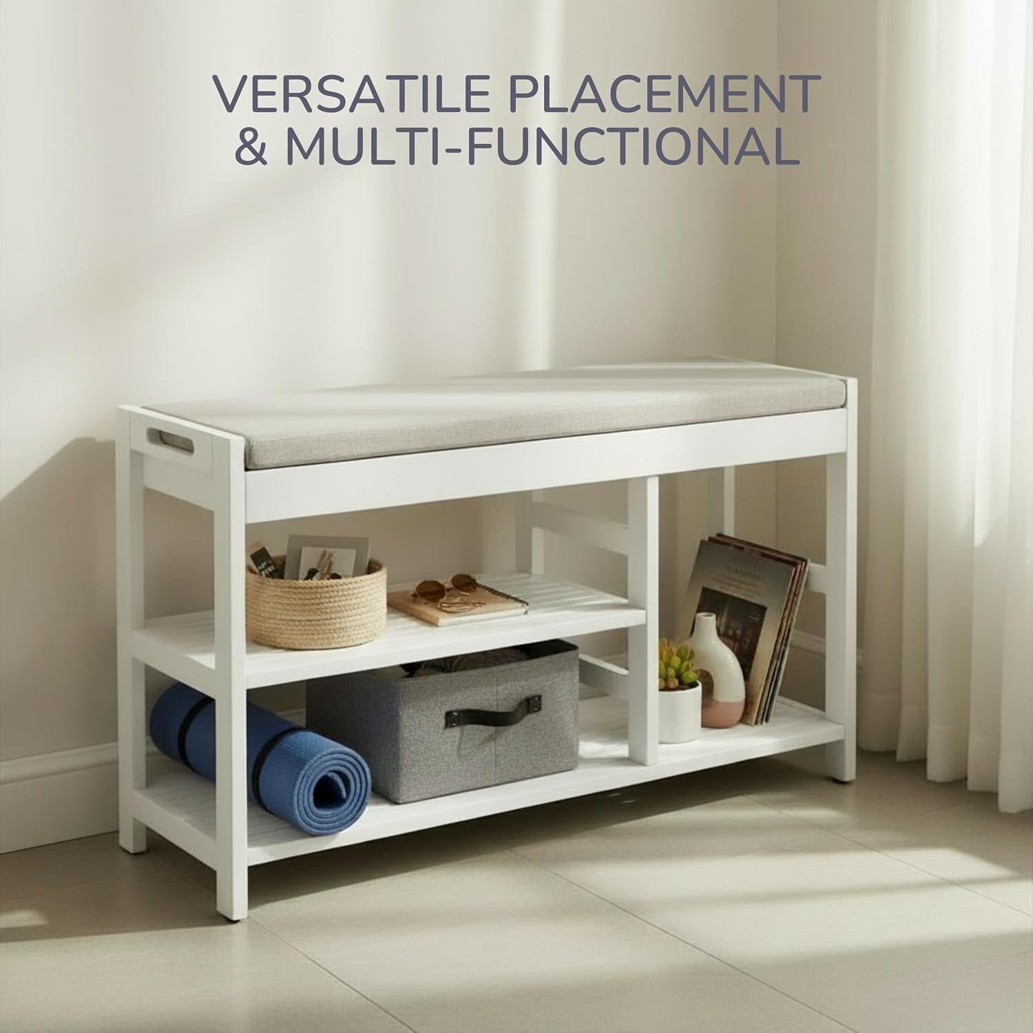 image:imageLavish Home Shoe Bench 3Tier Wooden Shoe Rack for Entryway Mudroom or Bedroom Entryway Shoe Storage with Padded Seat Cushion BlackWhite