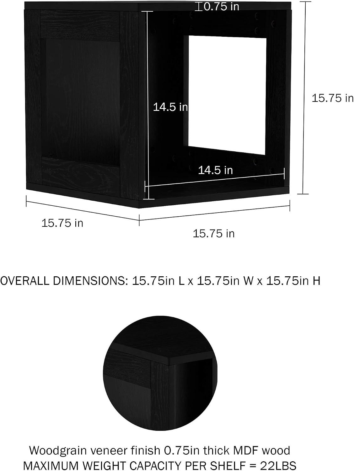 image:imageLavish Home Side Table with Storage Set of 2 Minimalist Modern Nightstand or End Table with Open Sides Stackable Modular Accent Table for Bedroom Living Room or Office Gray WoodgrainBlack