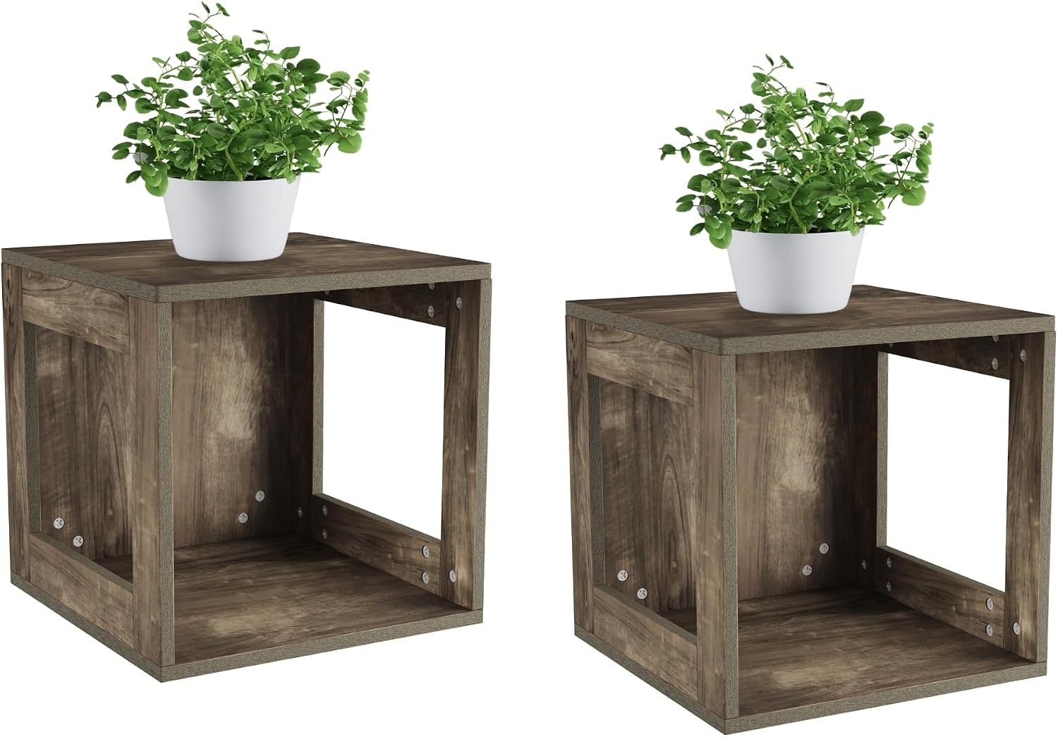 image:imageLavish Home Side Table with Storage Set of 2 Minimalist Modern Nightstand or End Table with Open Sides Stackable Modular Accent Table for Bedroom Living Room or Office Gray WoodgrainGray Woodgrain