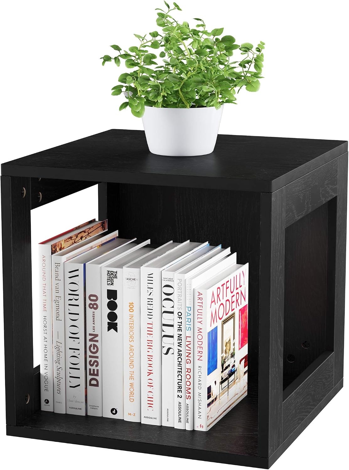 image:imageLavish Home Side Table with Storage Set of 2 Minimalist Modern Nightstand or End Table with Open Sides Stackable Modular Accent Table for Bedroom Living Room or Office Gray WoodgrainBlack
