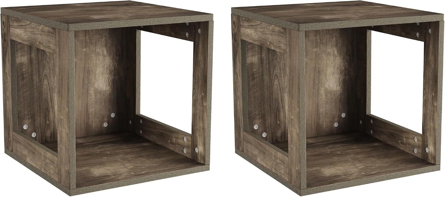 image:imageLavish Home Side Table with Storage Set of 2 Minimalist Modern Nightstand or End Table with Open Sides Stackable Modular Accent Table for Bedroom Living Room or Office Gray WoodgrainGray Woodgrain