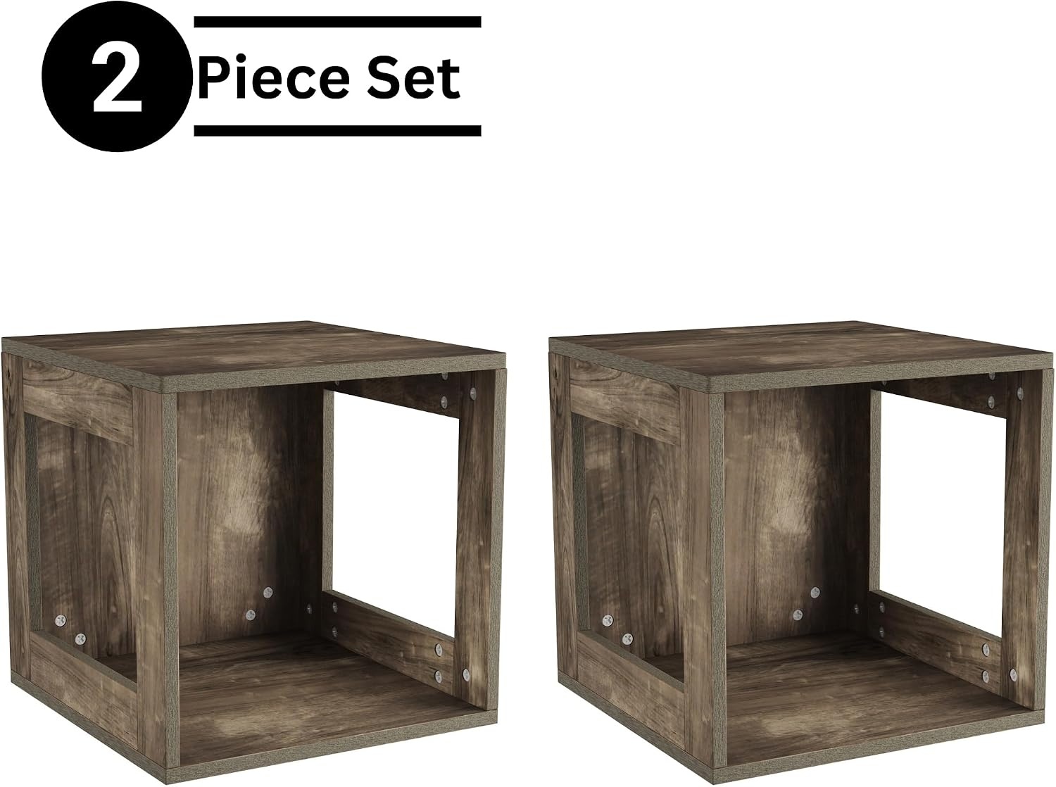 image:imageLavish Home Side Table with Storage Set of 2 Minimalist Modern Nightstand or End Table with Open Sides Stackable Modular Accent Table for Bedroom Living Room or Office Gray WoodgrainGray Woodgrain