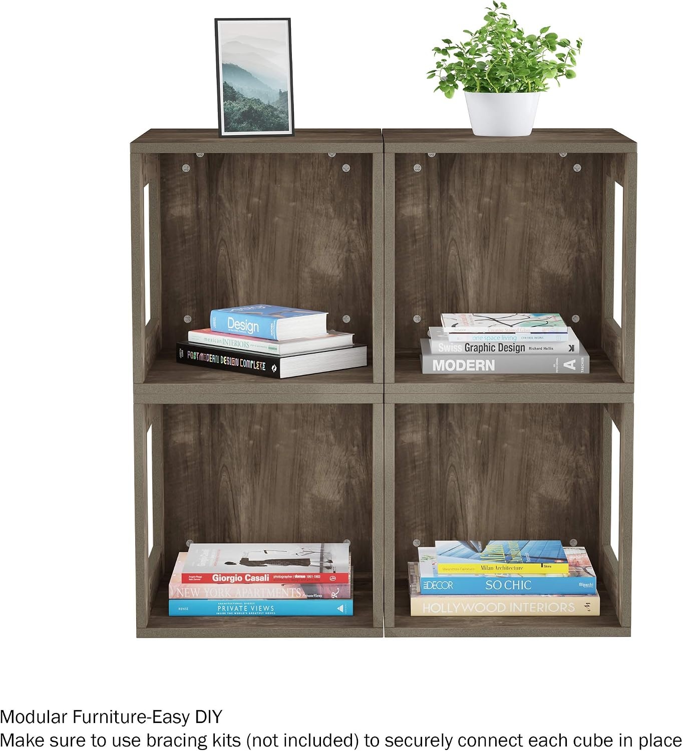 image:imageLavish Home Side Table with Storage Set of 2 Minimalist Modern Nightstand or End Table with Open Sides Stackable Modular Accent Table for Bedroom Living Room or Office Gray WoodgrainGray Woodgrain