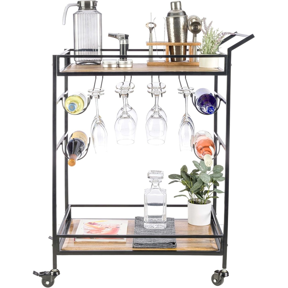 image:imageLavish Home Indoor Outdoor Bar Cart with Locking Wheels and Wine Rack