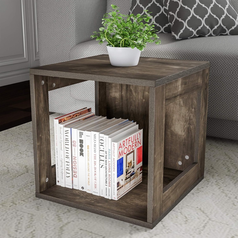 image:imageLavish Home Side Table with Storage Set of 2 Minimalist Modern Nightstand or End Table with Open Sides Stackable Modular Accent Table for Bedroom Living Room or Office Gray WoodgrainGray Woodgrain
