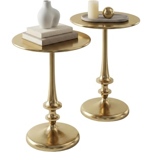 Lavish Home Iron Pedestal Table, Antiqued Gold Side Table, Set of 2(Set of 2)