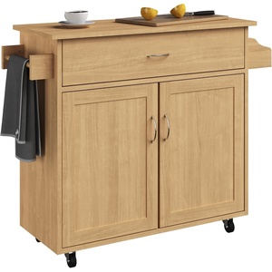 Lavish Home Mobile Kitchen Island with Spice Rack, Shelves & Cabinet, White(Oak)