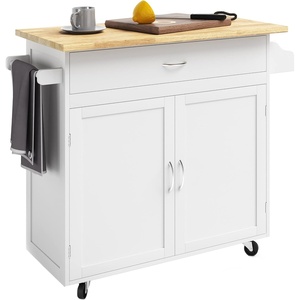 Lavish Home Mobile Kitchen Island with Spice Rack, Shelves & Cabinet, White(White)