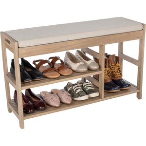 Lavish Home Shoe Bench – 3-Tier Wooden Shoe Rack for Entryway, Mudroom, or Bedroom – Entryway Shoe Storage with Padded Seat Cushion (Black)(Brown)
