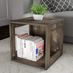 Lavish Home Side Table with Storage – Set of 2 Minimalist Modern Nightstand or End Table with Open Sides – Stackable Modular Accent Table for Bedroom, Living Room, or Office (Gray Woodgrain)(Gray Woodgrain)