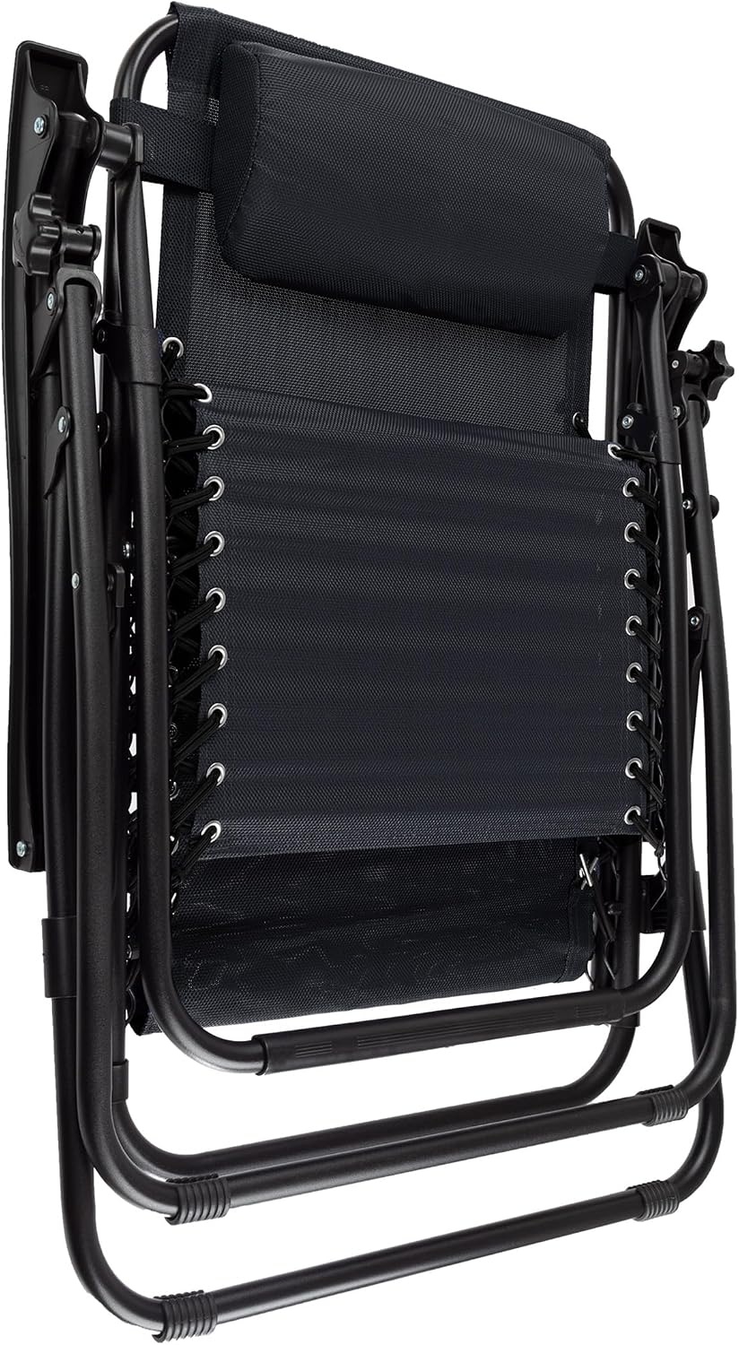 image:imageZero Gravity Chairs Set of 2 Outdoor Chairs with Side Tables with 2 Cupholders Phone and Tablet Holder and Chair Pillow by Lavish Home Black