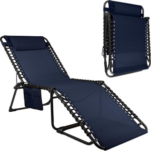 Folding Lounge Chair Outdoor Recliner – 3 Position Chaise Lounge Outdoor Beach Tanning Chair with Side Pocket and Removable Pillow – Portable Patio Furniture for Pool or Lawn by Lavish Home (Navy)
