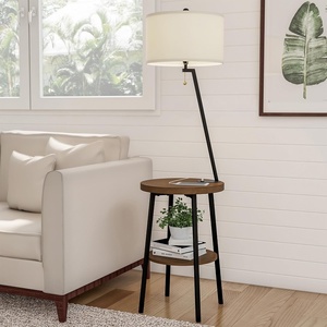 Lavish Home Floor Lamp with Table, Brown/Black, 17.25” x 58”