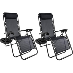 Zero Gravity Chairs – Set of 2 Outdoor Chairs with Side Tables with 2 Cupholders, Phone, and Tablet Holder and Chair Pillow by Lavish Home (Black)