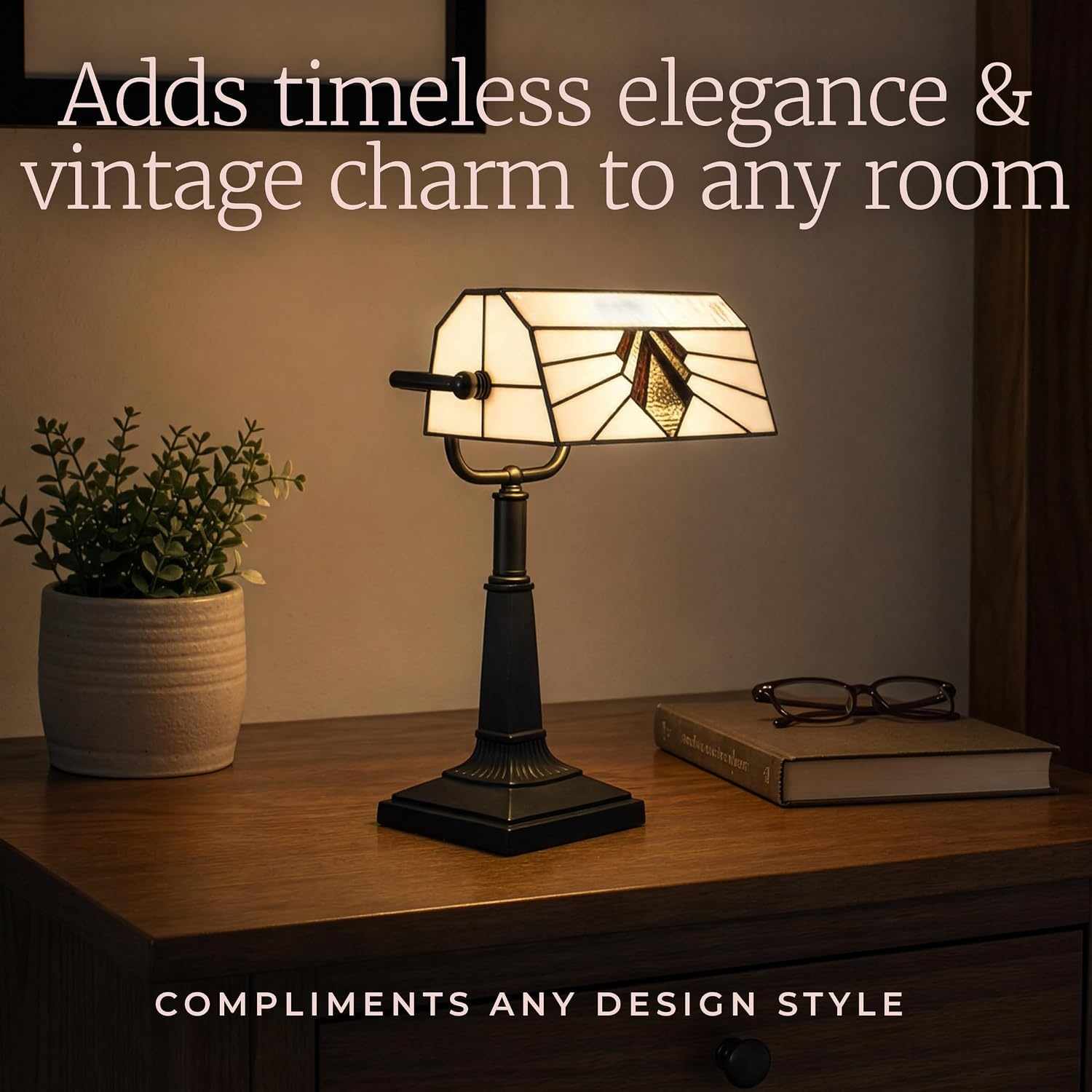 image:imageLavish Home Tiffany Style Bankers Desk Lamp with Stained Glass Shade Black