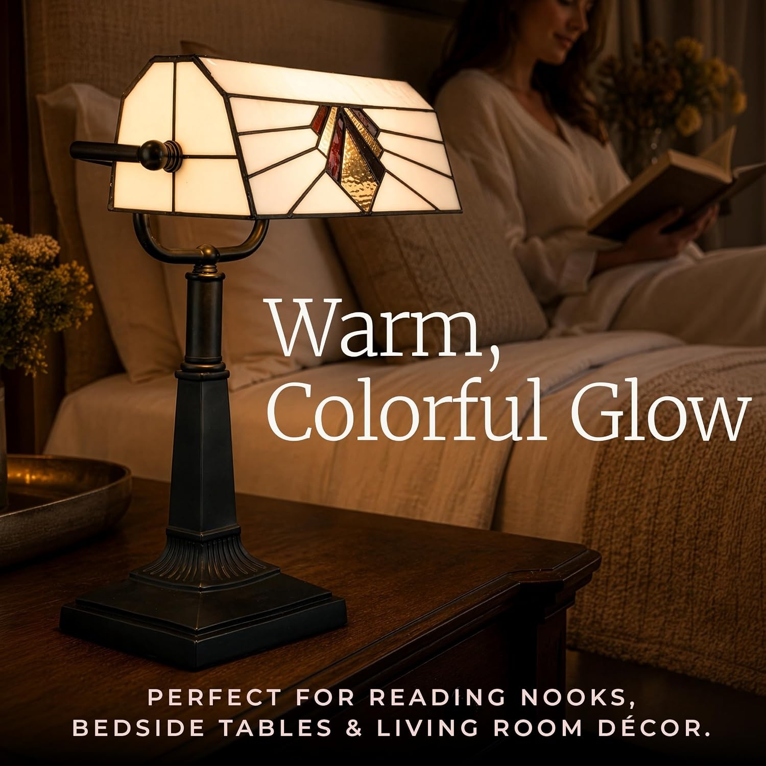 image:imageLavish Home Tiffany Style Bankers Desk Lamp with Stained Glass Shade Black