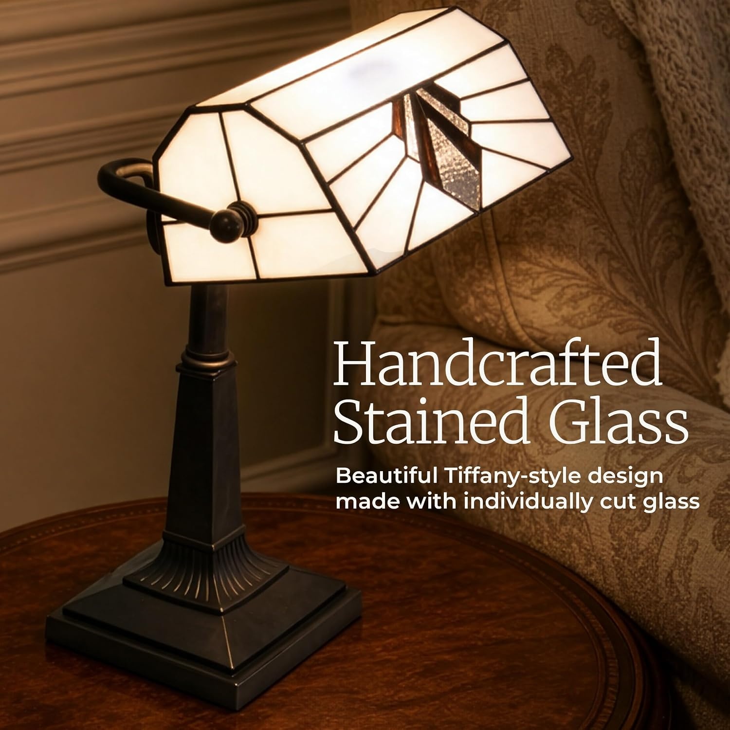 image:imageLavish Home Tiffany Style Bankers Desk Lamp with Stained Glass Shade Black