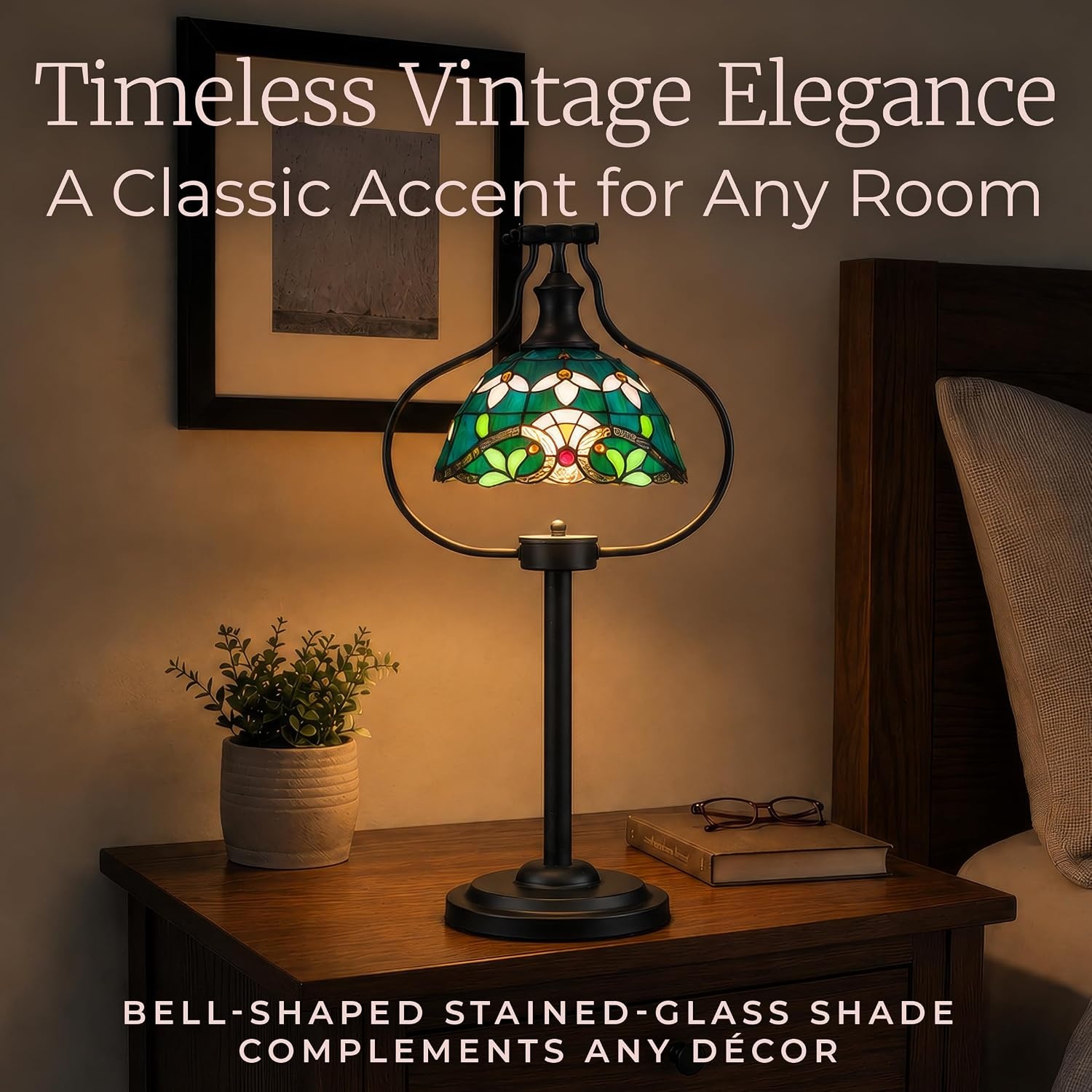 image:imageLavish Home Tiffany Style Table Lamp with Stained Glass Shade Bronze