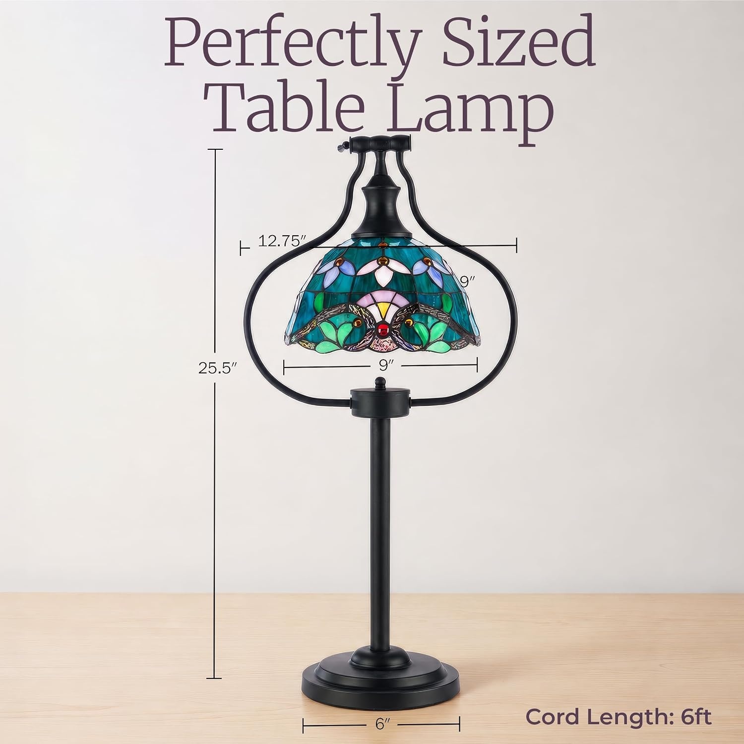 image:imageLavish Home Tiffany Style Table Lamp with Stained Glass Shade Bronze