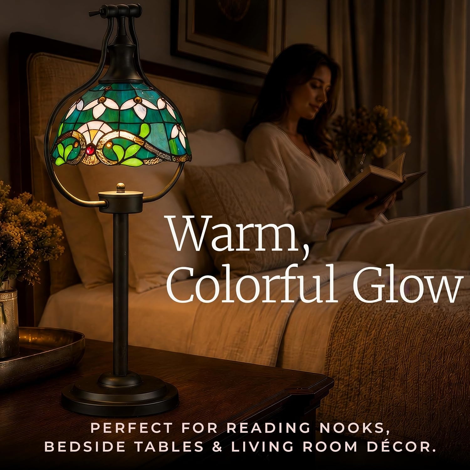 image:imageLavish Home Tiffany Style Table Lamp with Stained Glass Shade Bronze