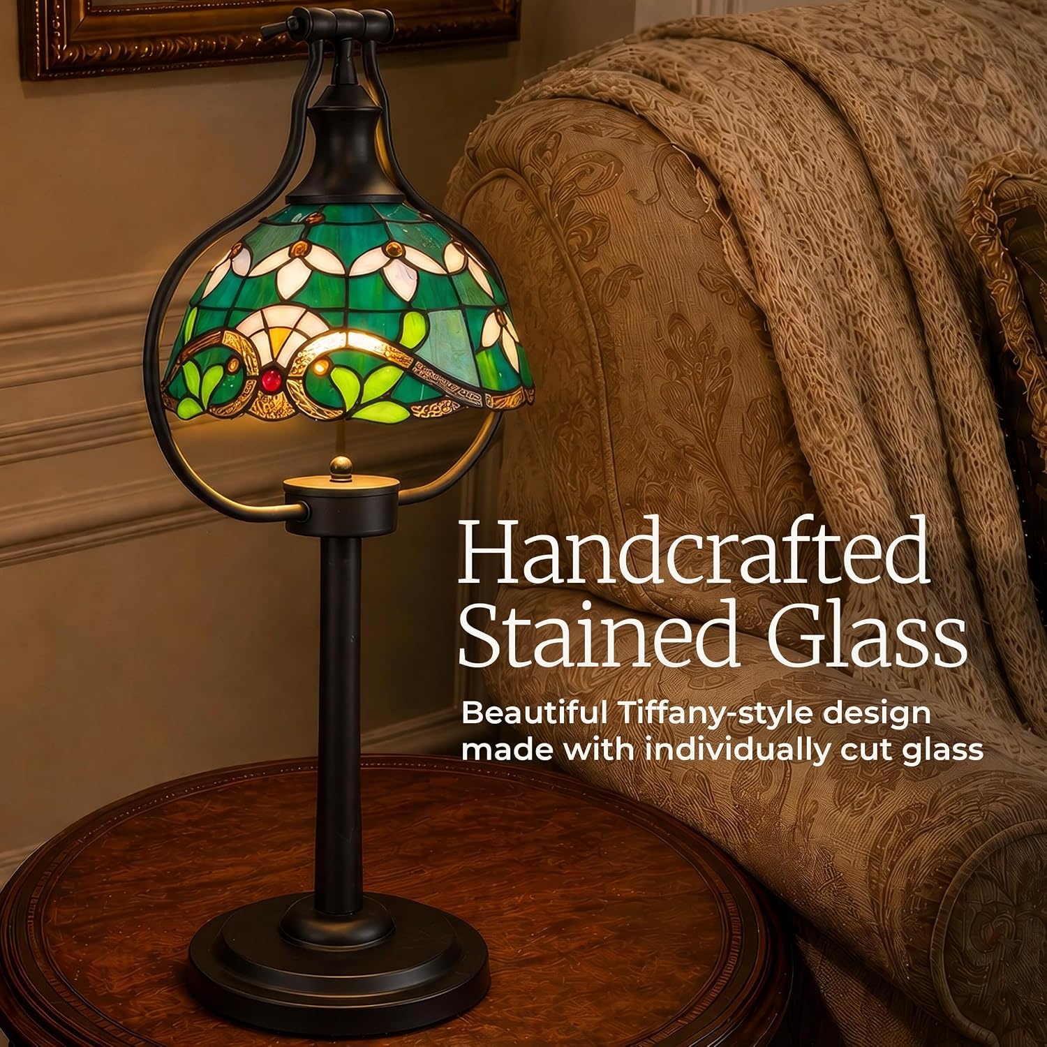 image:imageLavish Home Tiffany Style Table Lamp with Stained Glass Shade Bronze