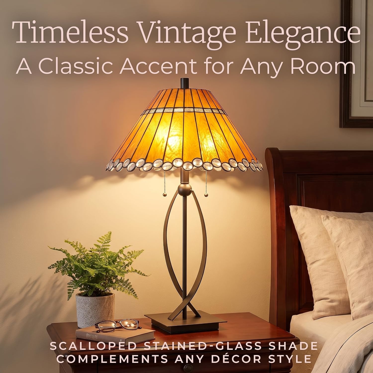 image:imageLavish Home Tiffany Style Table Lamp with Stained Glass Shade BronzeBrown
