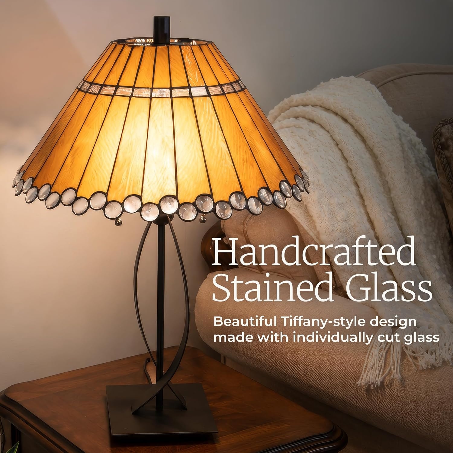 image:imageLavish Home Tiffany Style Table Lamp with Stained Glass Shade BronzeBrown