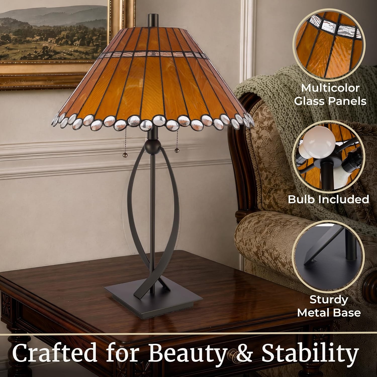 image:imageLavish Home Tiffany Style Table Lamp with Stained Glass Shade BronzeBrown