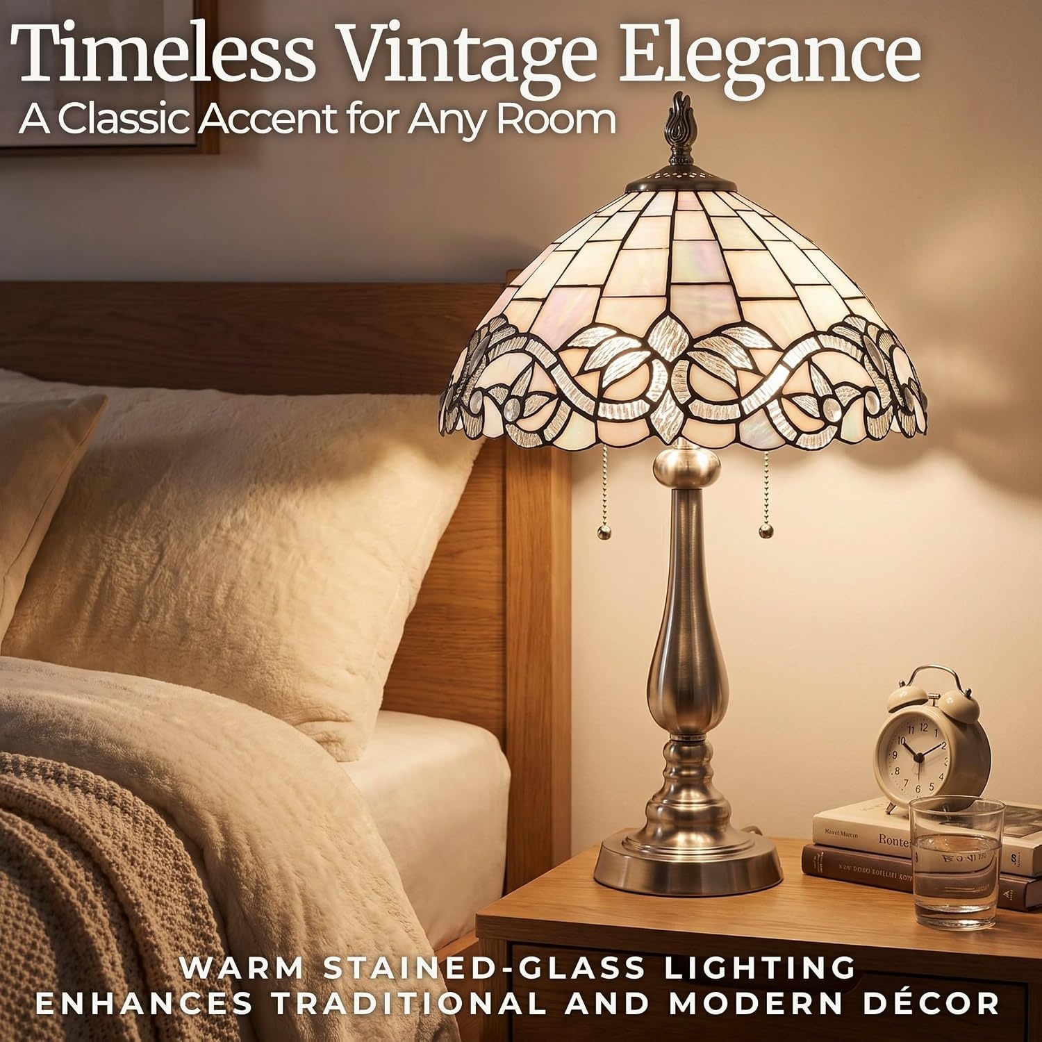 image:imageLavish Home Tiffany Style Table Lamp with Stained Glass Shade BronzeSilver