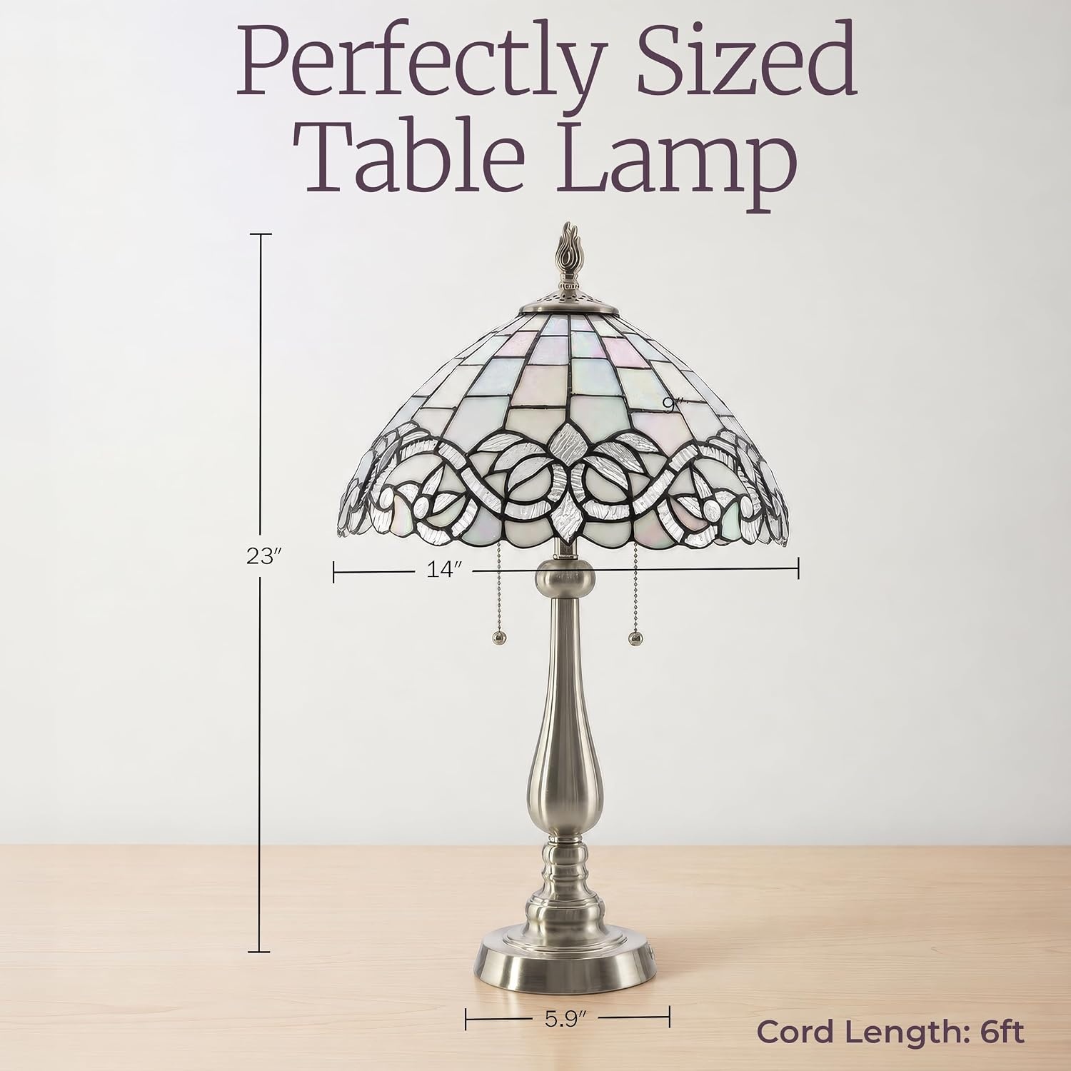 image:imageLavish Home Tiffany Style Table Lamp with Stained Glass Shade BronzeSilver