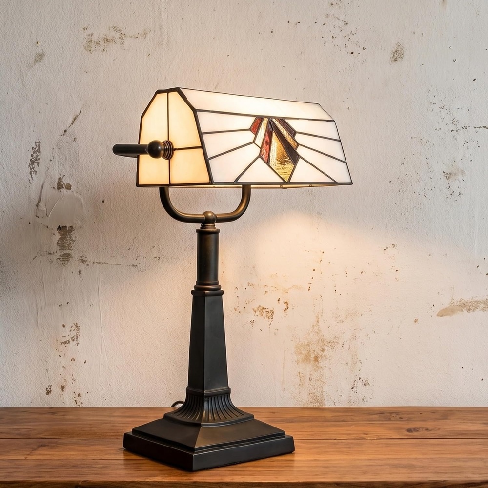image:imageLavish Home Tiffany Style Bankers Desk Lamp with Stained Glass Shade Black