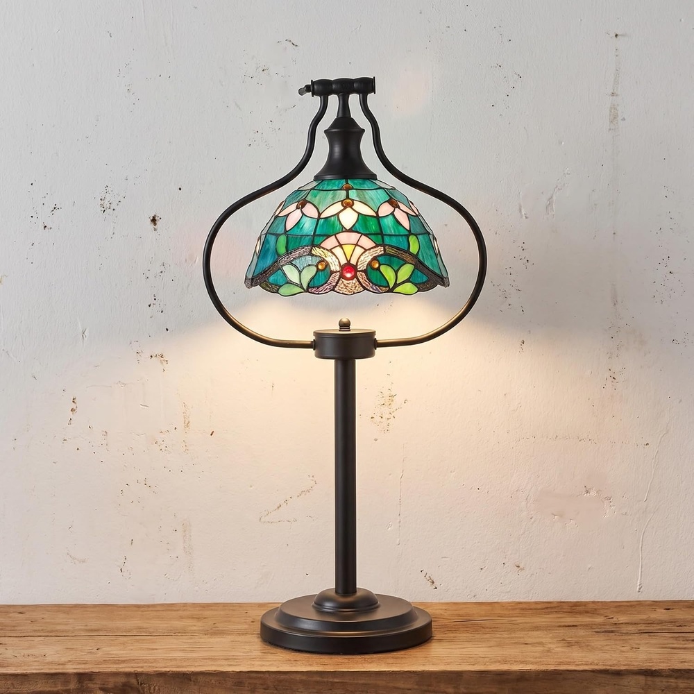 image:imageLavish Home Tiffany Style Table Lamp with Stained Glass Shade Bronze
