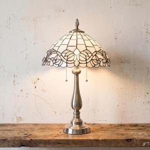 Lavish Home Tiffany Style Table Lamp with Stained Glass Shade, Bronze(Silver)