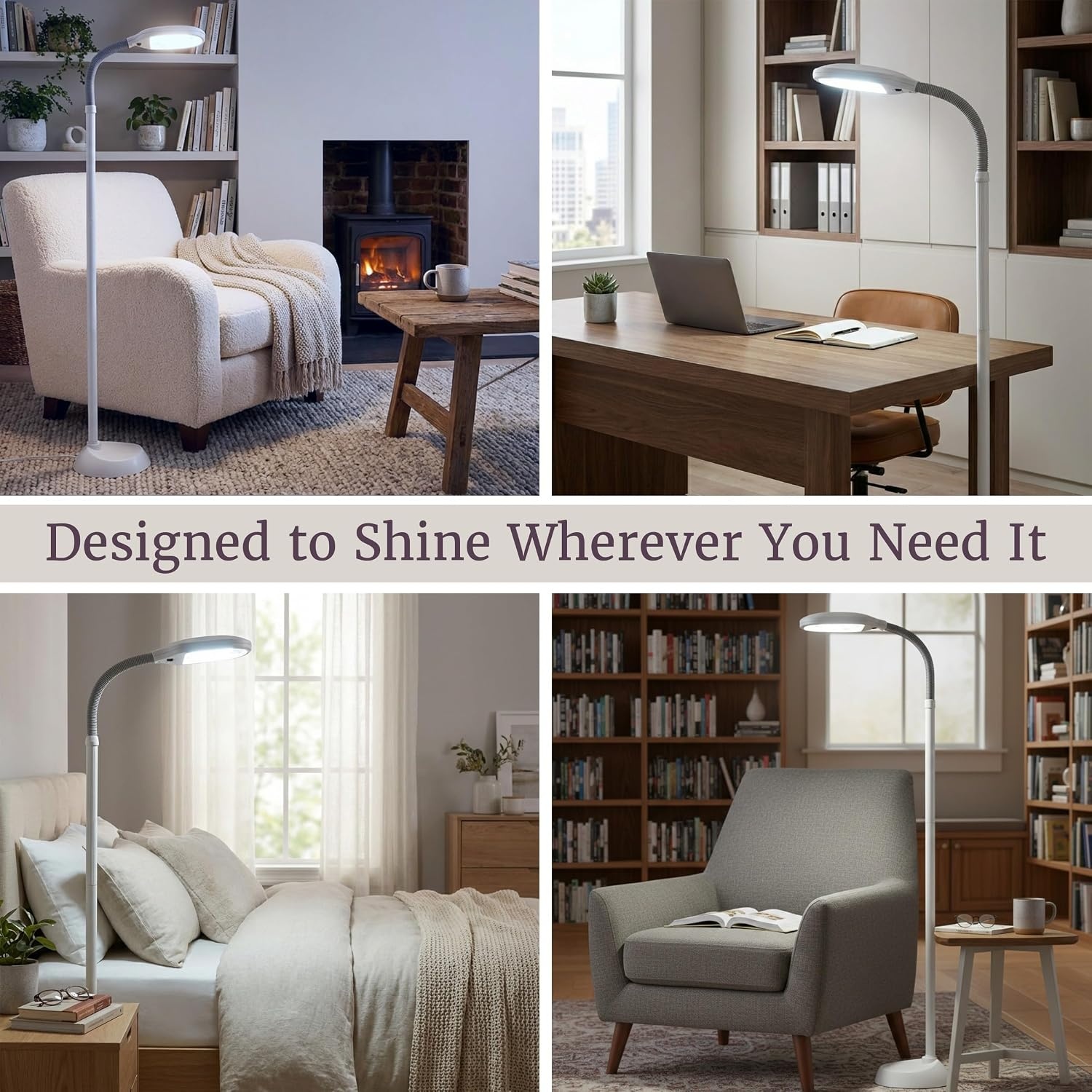 image:imageAdjustable Floor Lamp Full Spectrum Natural Sunlight Lamp with Bendable Neck Reading Crafting Esthetician Floor Light by Lavish Home Beige
