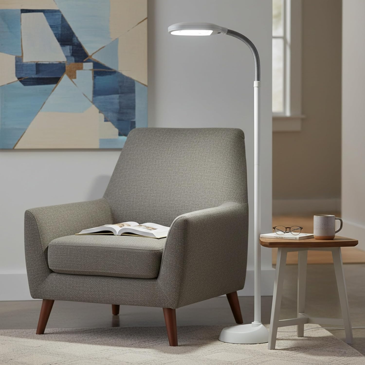 image:imageAdjustable Floor Lamp Full Spectrum Natural Sunlight Lamp with Bendable Neck Reading Crafting Esthetician Floor Light by Lavish Home Beige