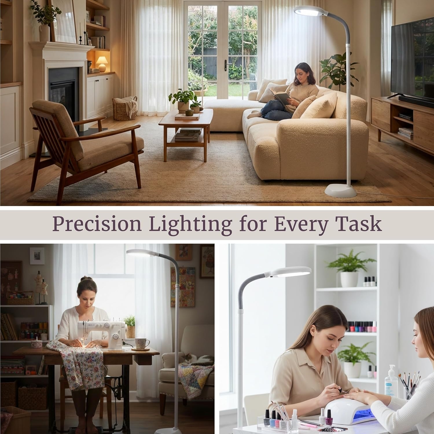 image:imageAdjustable Floor Lamp Full Spectrum Natural Sunlight Lamp with Bendable Neck Reading Crafting Esthetician Floor Light by Lavish Home Beige